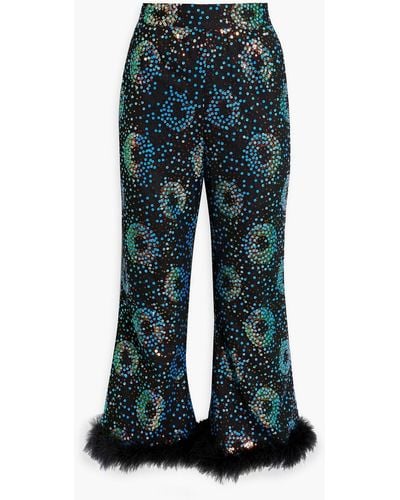 Anna Sui Cropped Embellished Tulle Straight-leg Pants - Blue