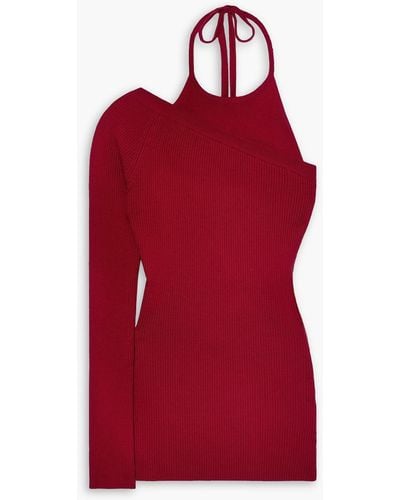 Monse One-sleeve Laye Ribbed Wool-blend Halterneck Top - Red
