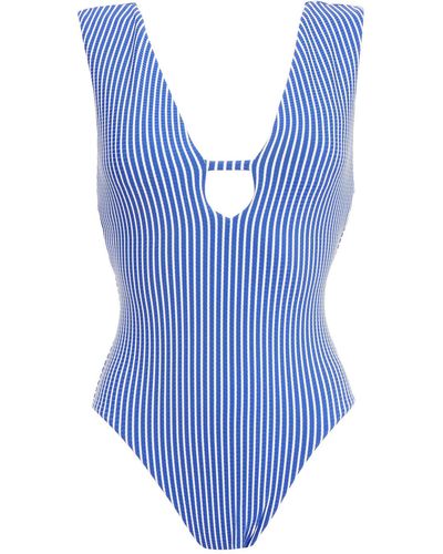 Seafolly Go Overboard Cutout Ribbed Striped Swimsuit - Blue