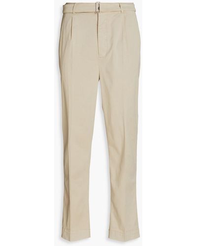 Officine Generale Mory Belted Stretch Lyocell And Cotton-blend Twill Trousers - Natural