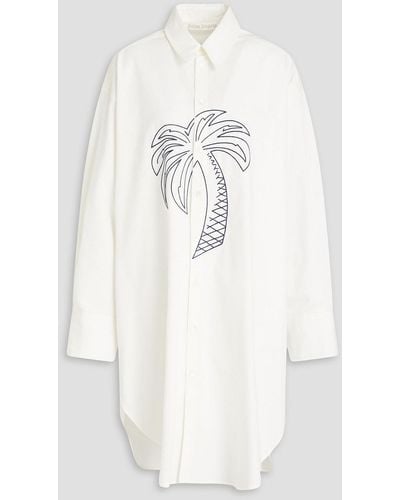 Palm Angels Hemdkleid aus baumwollpopeline mit stickereien - Weiß