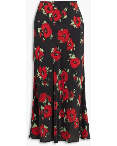 RIXO London Kelly Floral-print Silk Crepe De Chine Midi Skirt - Red