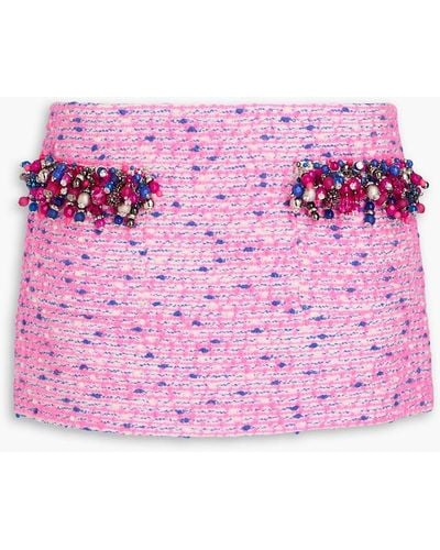 Area Embellished Wool-blend Bouclé-tweed Mini Skirt - Pink