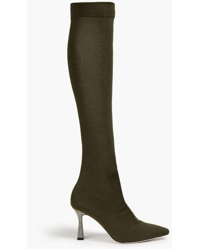 Rene Caovilla Grace Crystal-embellished Stretch-knit Over-the-knee Sock Boots - Green