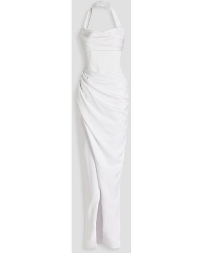 Rasario Draped Crepe-satin Halterneck Gown - White