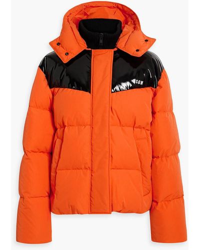 MSGM Quilted Vinyl-paneled Shell Hooded Down Jacket - Orange