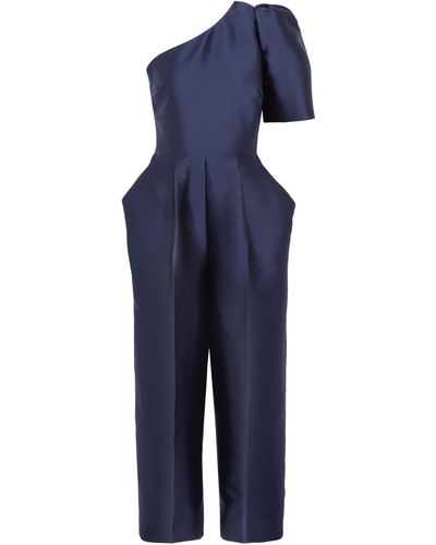 Stella McCartney One-shoulder Cropped Satin-crepe Jumpsuit Navy - Blue