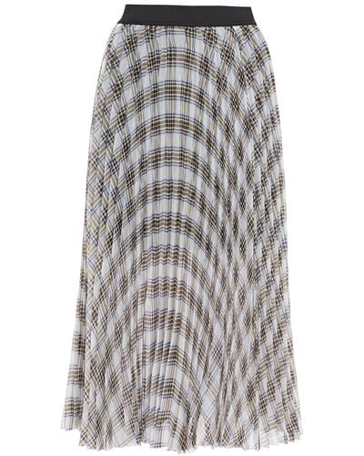 Maje Pleated Checked Georgette Midi Skirt - Grey