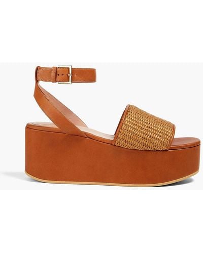 Alberta Ferretti Leather And Faux Raffia Platform Sandals - Brown