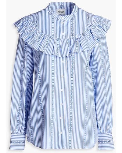 Claudie Pierlot Ruffled Striped Cotton-poplin Shirt - Blue