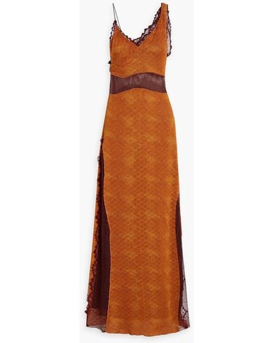 Victoria Beckham Lace-paneled Snake-print Cloqué Maxi Dress - Brown