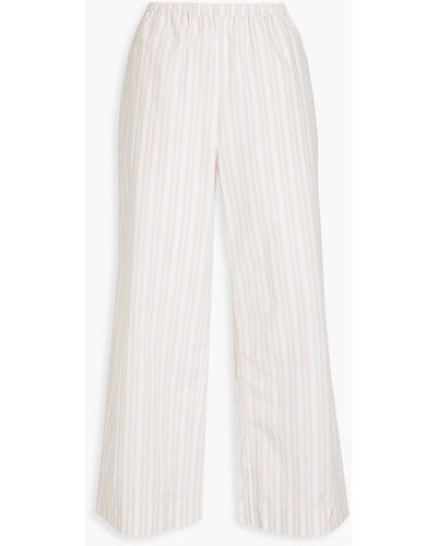 Onia Cropped Striped Cotton-poplin Wide-leg Pants - White