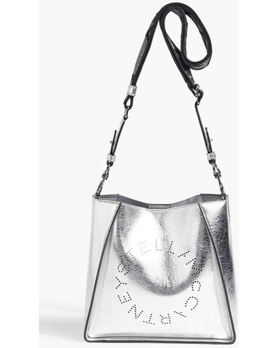 Stella McCartney Perforated Crinkled Faux Leather Shoulder Bag - White