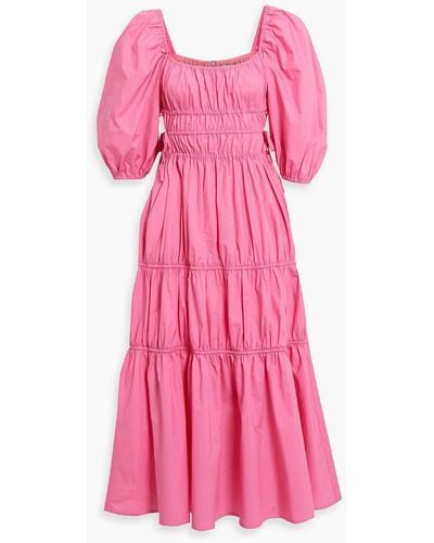 Nicholas Henna Tiered Gathered Cotton-poplin Midi Dress - Pink