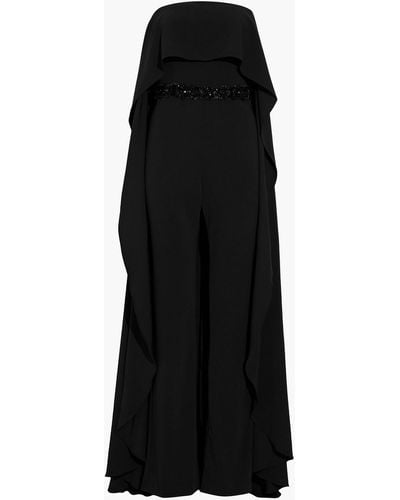Badgley Mischka Embellished Strapless Draped Crepe Jumpsuit - Black