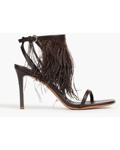 Emilio Pucci Feather-embellished Leather Sandals - Black