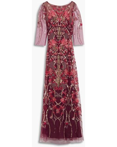Marchesa Embellished Tulle Gown - Multicolour