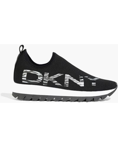 DKNY Azer Logo-appliquéd Stretch-knit Trainers - Black