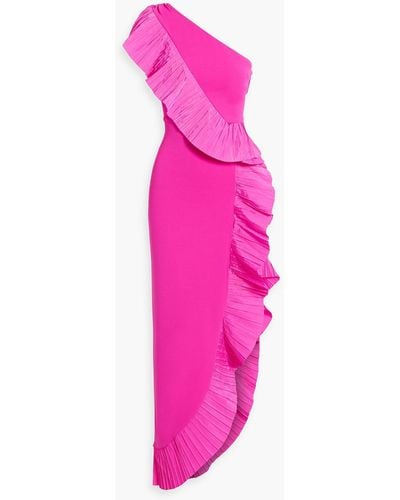 ONE33 SOCIAL One-shoulder Ruffled Crepe And Taffeta Gown - Pink