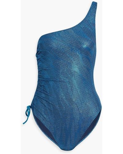 Missoni One-shoulder Metallic Crochet-knit Swimsuit - Blue
