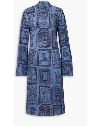 Acne Studios Cutout Printed Crepon Midi Dress - Blue