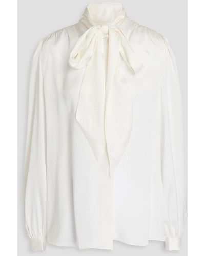 FRAME Femme Pussy-bow Silk-satin Blouse - White
