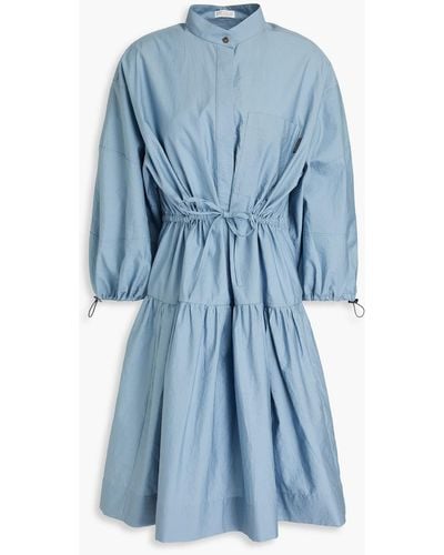 Brunello Cucinelli Kleid aus einer baumwollmischung in knitteroptik mit zierperlen - Blau