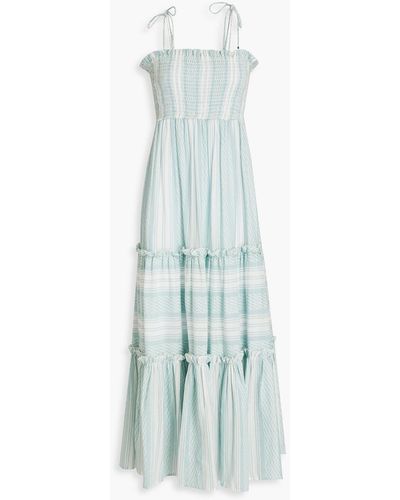 Tigerlily Okimi Roisini Shirred Cotton-jacquard Maxi Dress - Blue