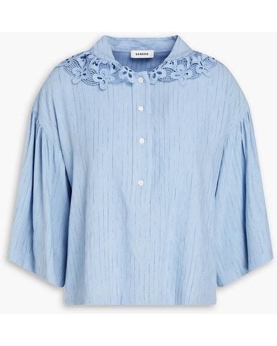 Sandro Thibaut Guipure Lace-trimmed Woven Top - Blue