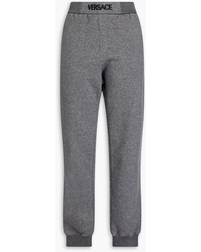 Versace Embroidered Cotton-fleece Track Trousers - Grey