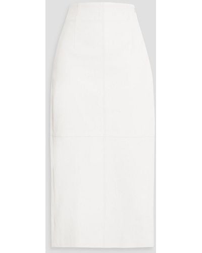 Brunello Cucinelli Leather Midi Pencil Skirt - White