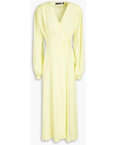 ROTATE BIRGER CHRISTENSEN Marison Pintucked Satin-jacquard Midi Wrap Dress - Yellow