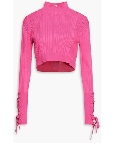 Hervé Léger Cropped Ribbed-knit Top - Pink