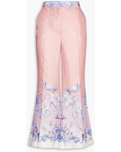 Zimmermann Postcard Floral-print Silk-twill Flared Trousers - Pink