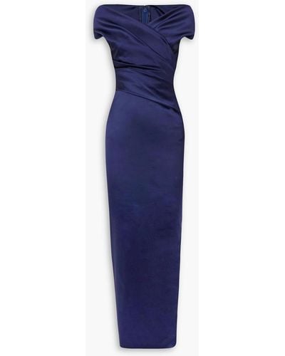 Talbot Runhof Ruched Wrap-effect Satin Gown - Blue