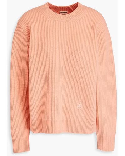 Tory Burch Embroidered Ribbed Wool Jumper - Pink