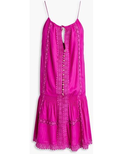 Melissa Odabash Chelsea Lace-trimmed Embellished Voile Mini Dress - Pink