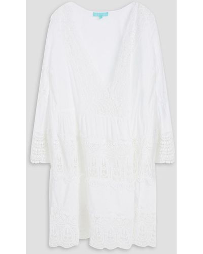 Melissa Odabash Vanessa Gathered Crocheted Lace And Woven Mini Dress - White