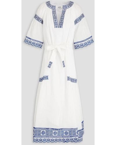 Claudie Pierlot Rasalia Embroidered Ramie And Lyocell-blend Mousseline Midi Dress - Blue