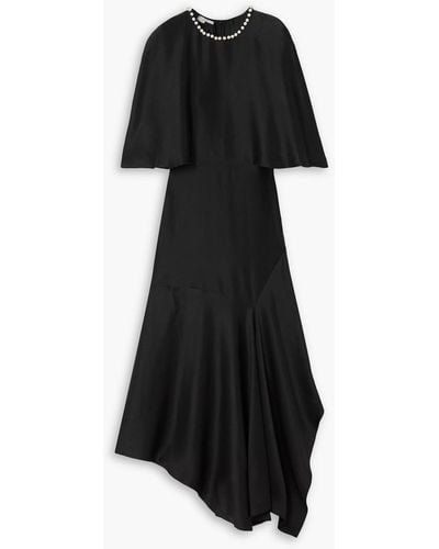 Stella McCartney Asymmetric Faux Pearl-embellished Satin Midi Dress - Black