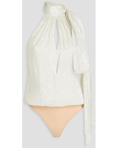 Halston An Pussy-bow Silk-blend Chiffon And Lurex Bodysuit - White