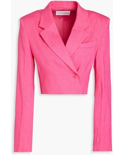 FRAME Cropped Linen-blend Blazer - Pink