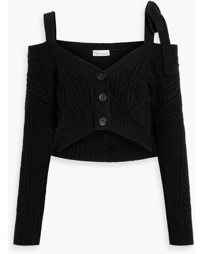 RED Valentino Cold-shoulder Cropped Cable-knit Cardigan - Black