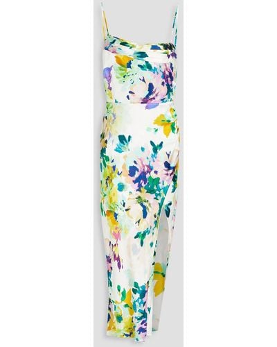 Nicholas Skyler Draped Floral-print Silk-satin Midi Dress - White