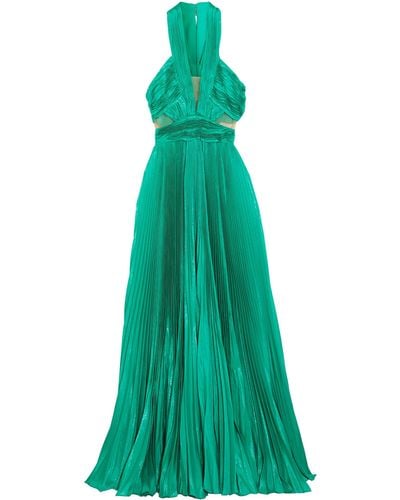 Zuhair Murad Cutout Silk-blend Plissé Maxi Dress Jade - Green