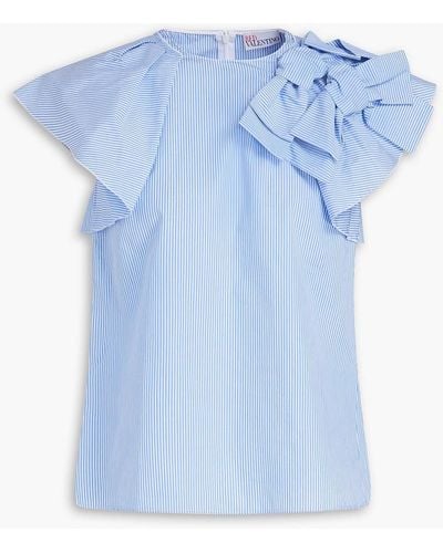 RED Valentino Bow-embellished Striped Cotton-poplin Top - Blue