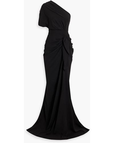 Rhea Costa One-shoulder Draped Cady Gown - Black