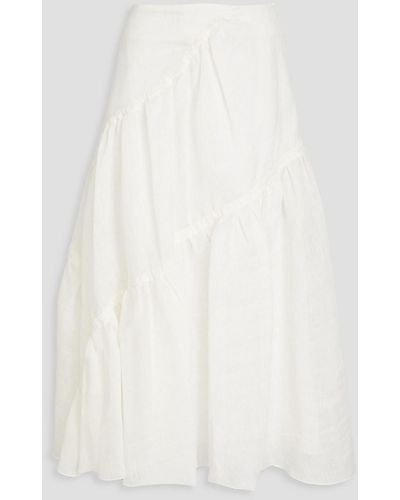 Sandro Tiered Linen-blend Gauze Midi Skirt - White