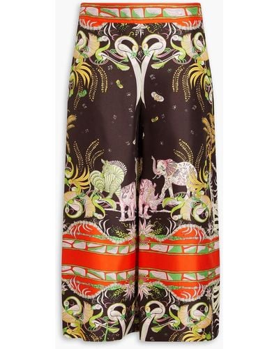 Emilio Pucci Cropped Printed Silk-twill Wide-leg Trousers - Brown