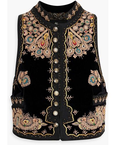 Etro Bead-embellished Embroidered Cotton-blend Velvet Vest - Black